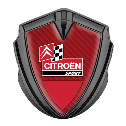 Citroen Sport Trunk Metal Emblem Badge Graphite Red Carbon Racing Flag