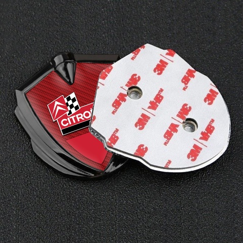 Citroen Sport Trunk Metal Emblem Badge Graphite Red Carbon Racing Flag