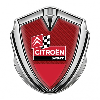 Citroen Sport Trunk Metal Emblem Badge Silver Red Carbon Racing Flag