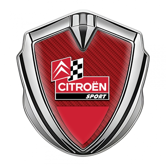 Citroen Sport Trunk Metal Emblem Badge Silver Red Carbon Racing Flag