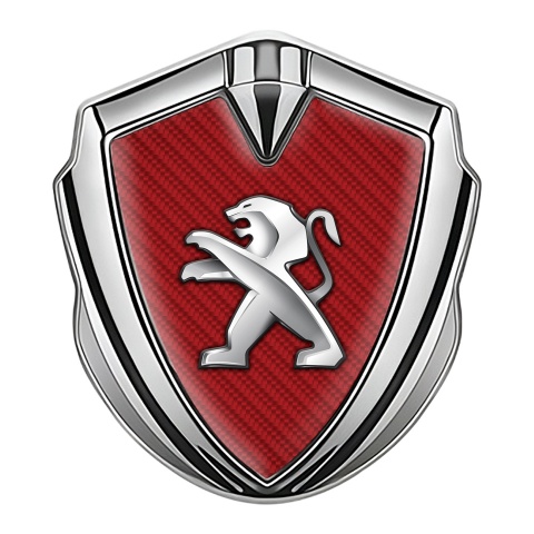 Peugeot Trunk Emblem Badge Silver Red Carbon Classic Logo Edition