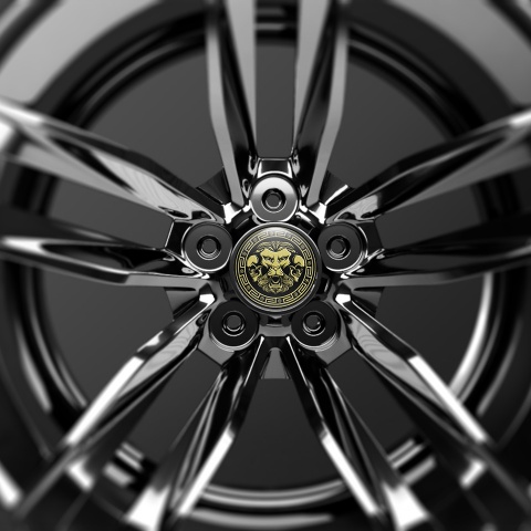 Animals Wheel Center Cap Domed Stickers Image Of A Lion's Head With Two Skulls And Versace Motifs