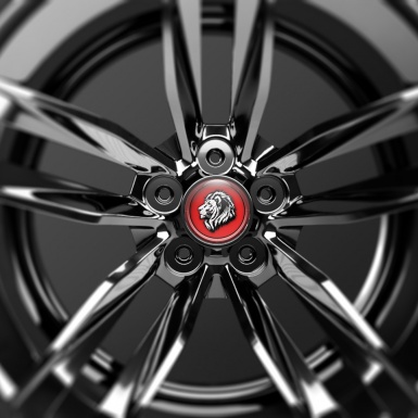 Animals Domed Stickers Wheel Center Cap Printed Lion's Head An A Red Background