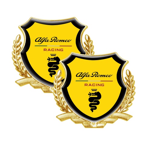Alfa Romeo Racing 3D Car Metal Emblem Yellow Black Rim Gold Edition