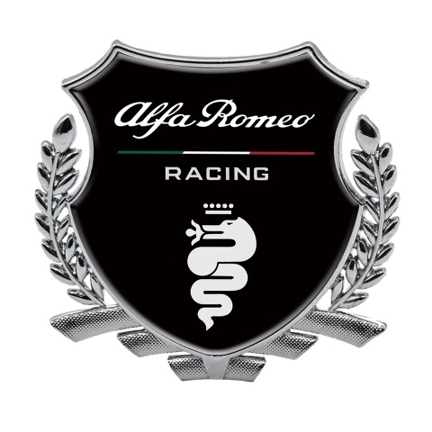 Alfa Romeo Racing Trunk Metal Emblem Silver Black Base White Logo