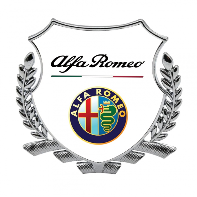Alfa Romeo Tuning Emblem Self Adhesive Silver White Base Color Edition