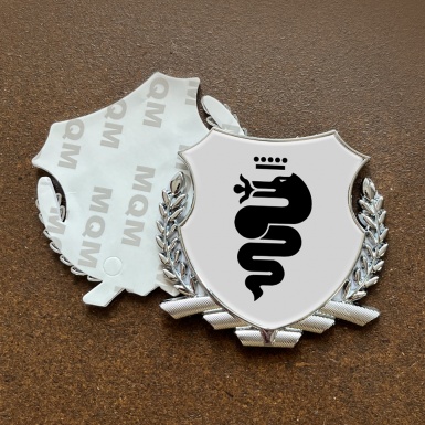 Alfa Romeo Fender Metal Emblem Badge Silver Grey Base Black Serpent