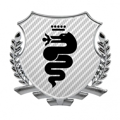 Alfa Romeo 3D Car Metal Emblem Silver Light Carbon Base Black Serpent