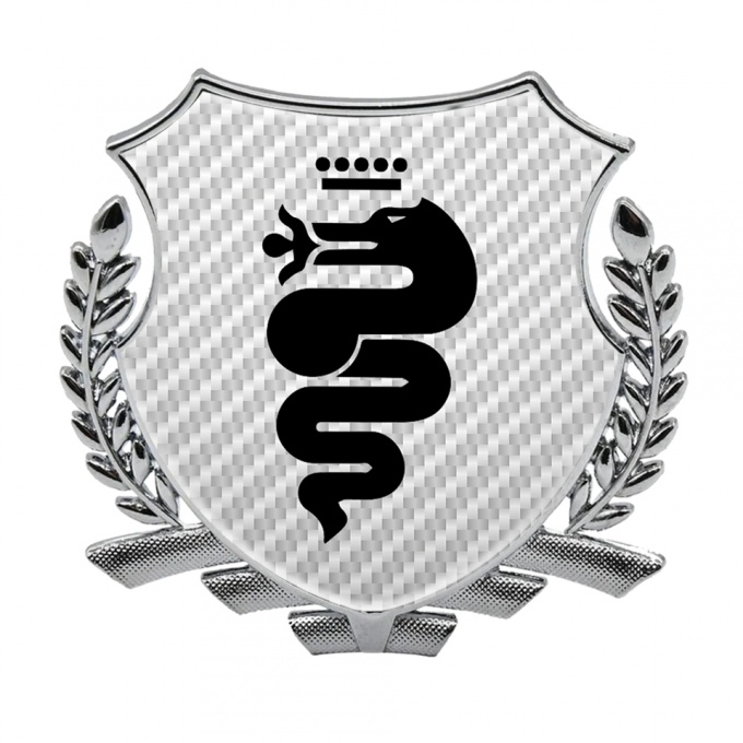 Alfa Romeo 3D Car Metal Emblem Silver Light Carbon Base Black Serpent