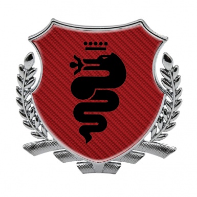 Alfa Romeo Fender Emblem Badge Silver Red Carbon Base Black Serpent