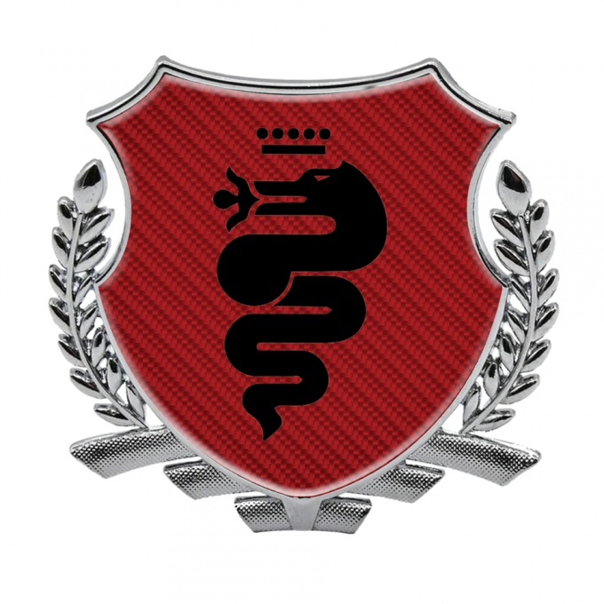 Alfa Romeo Fender Emblem Badge Silver Red Carbon Base Black Serpent