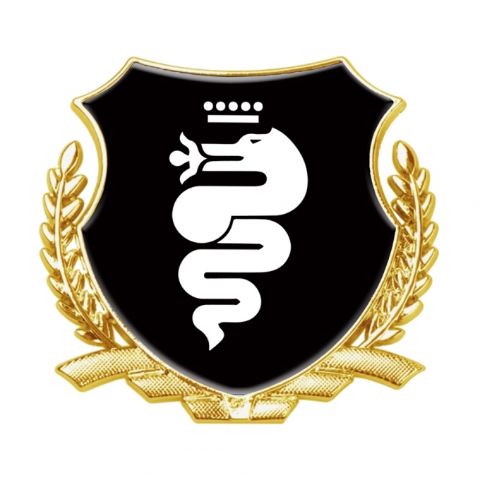 Alfa Romeo Metal Emblem Self Adhesive Gold Black Base White Serpent