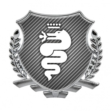 Alfa Romeo Self Adhesive Bodyside Emblem Silver Carbon Base White Serpent