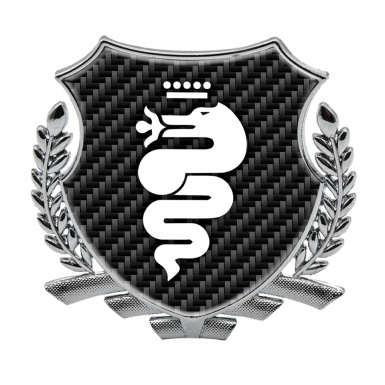 Alfa Romeo 3D Car Metal Emblem Silver Dark Carbon White Serpent Logo