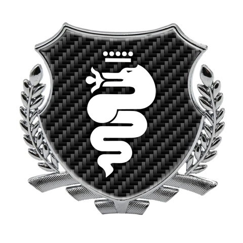 Alfa Romeo 3D Car Metal Emblem Silver Dark Carbon White Serpent Logo