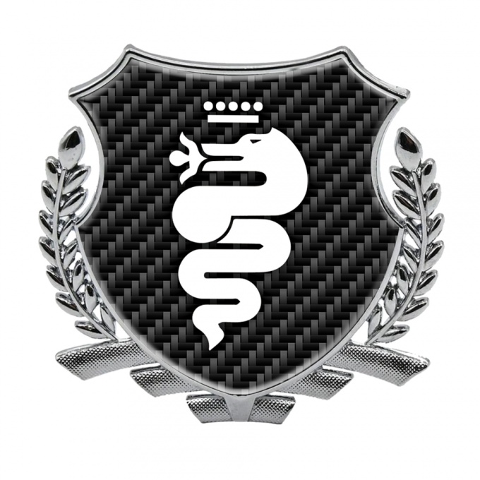 Alfa Romeo 3D Car Metal Emblem Silver Dark Carbon White Serpent Logo