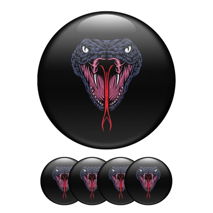 Animals Domed Stickers Wheel Center Cap Badge Brutal Snake With An Open Mouth