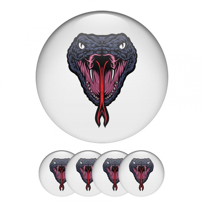 Animals Wheel Center Cap Domed Stickers  Brutal Snake with An Open Mouth