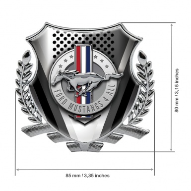 Ford Mustang 3D Car Metal Emblem Silver Light Grid Blades Chrome Logo