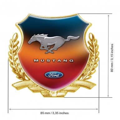 Ford Mustang 3D Car Metal Emblem Gold Colorful Gradient Classic Edition