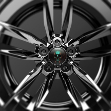 Skull Wheel Center Cap Domed Stickersmetal image of a skull in a green-red hue