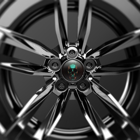 Skull Wheel Center Cap Domed Stickersmetal image of a skull in a green-red hue