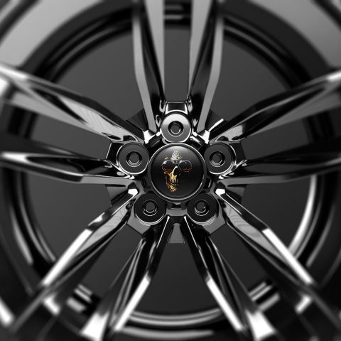 Skull Wheel Center Caps Emblem 3D Cranium With Sunglasses