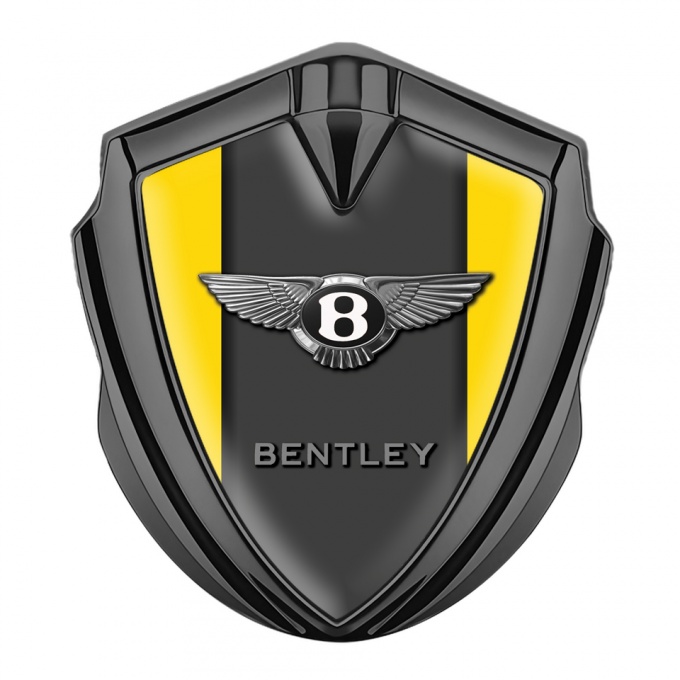 Bentley 3D Car Domed Metal Emblem Graphite Yellow Base Chrome Logo