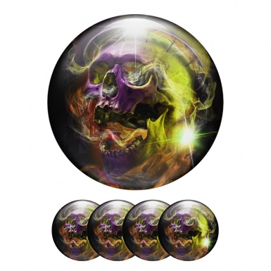 Skull Domed Stickers Wheel Center Cap Breathing Fire