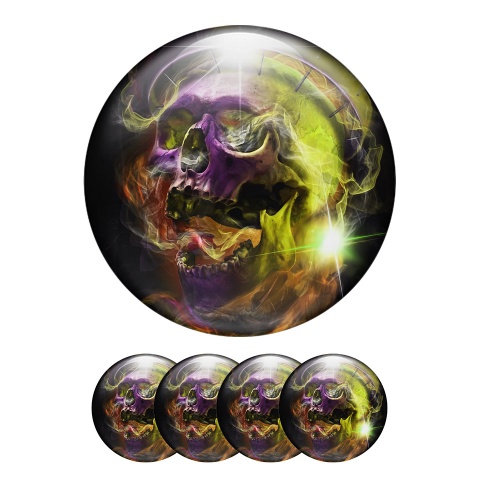 Skull Domed Stickers Wheel Center Cap Breathing Fire