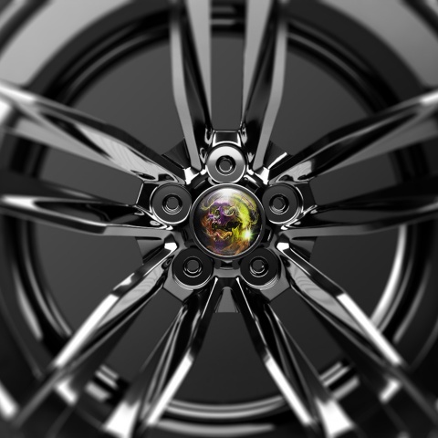 Skull Domed Stickers Wheel Center Cap Breathing Fire