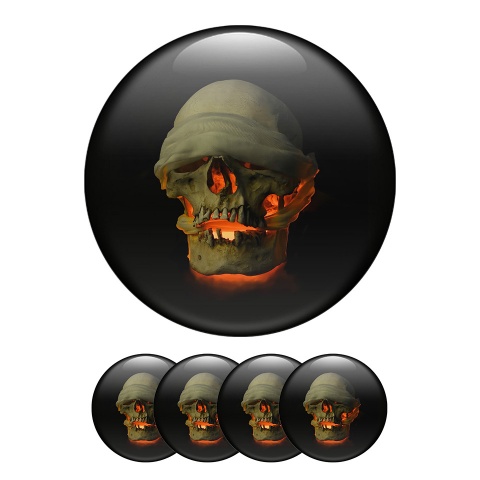 Skull Wheel Center Cap Domed Stickers Fire Scarf