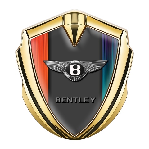 Bentley Fender Metal Domed Badge Gold Gradient Stripes Classic Logo