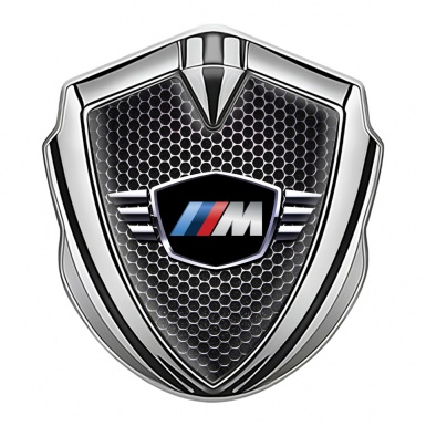 BMW M Power Trunk Emblem Badge Silver Dark Grate Winged Design