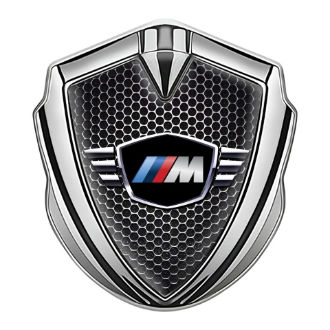 BMW M Power Trunk Emblem Badge Silver Dark Grate Winged Design