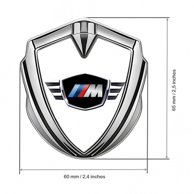 BMW M Power 3D Car Domed Metal Emblem Silver White Base Edition