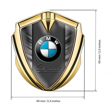 BMW Fender Metal Domed Emblem Gold Grey Stripes Performance