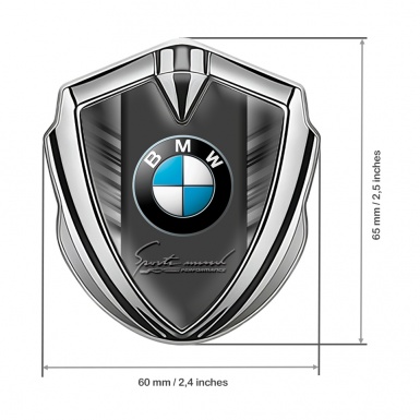 BMW Fender Metal Domed Emblem Silver Grey Stripes Performance
