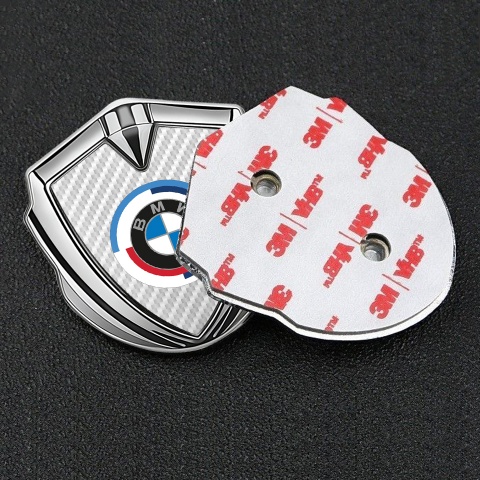 BMW Fender Emblem Badge Silver White Carbon Color Logo Design