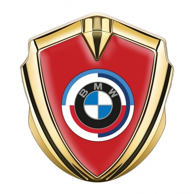 BMW 3D Car Metal Domed Emblem Gold Red Base Color Center Logo