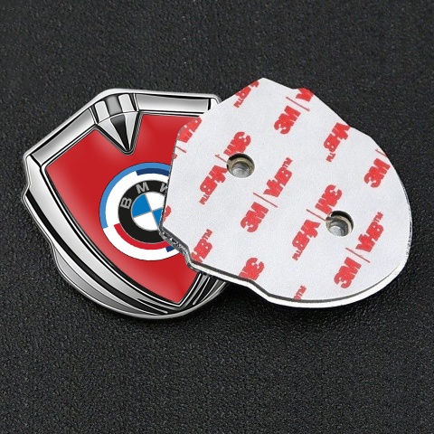 BMW 3D Car Metal Domed Emblem Silver Red Base Color Center Logo