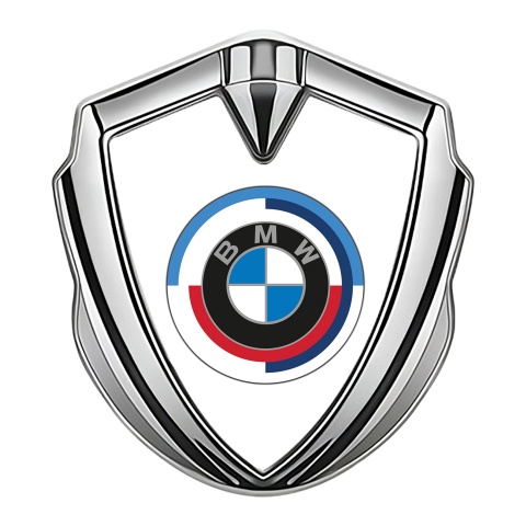 BMW Bodyside Domed Emblem Silver White Foundation Color Edition