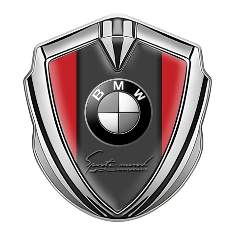 BMW Tuning Emblem Self Adhesive Silver Red Base Sport Performance