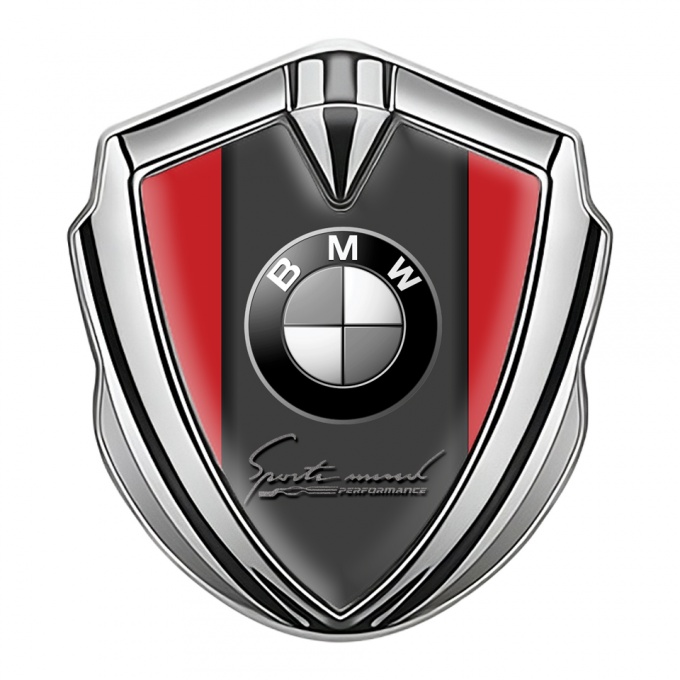 BMW Tuning Emblem Self Adhesive Silver Red Base Sport Performance