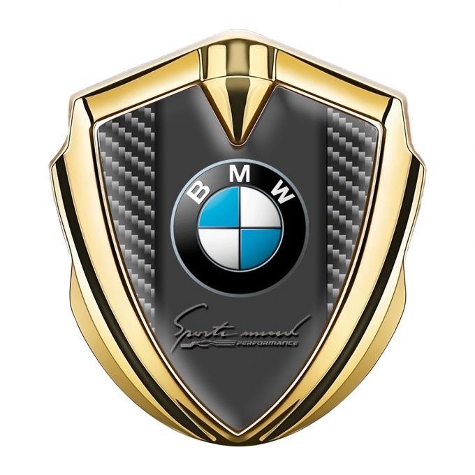 BMW Fender Emblem Badge Gold Dark Carbon Center Pilon Classic Logo