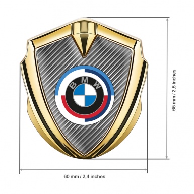 BMW Fender Metal Domed Emblem Gold Light Carbon Center Color Logo