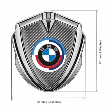 BMW Fender Metal Domed Emblem Silver Light Carbon Center Color Logo