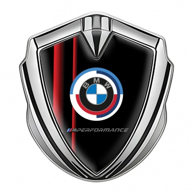 BMW Trunk Emblem Badge Silver Black Red Sport Stripe M Performance