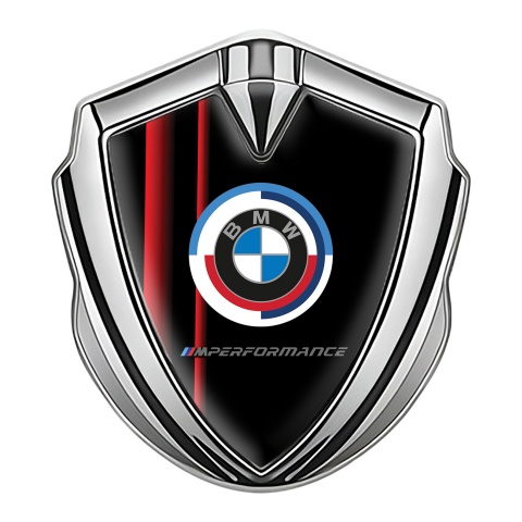 BMW Trunk Emblem Badge Silver Black Red Sport Stripe M Performance