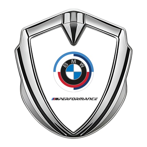 BMW Metal Emblem Self Adhesive Silver White Base M Performance